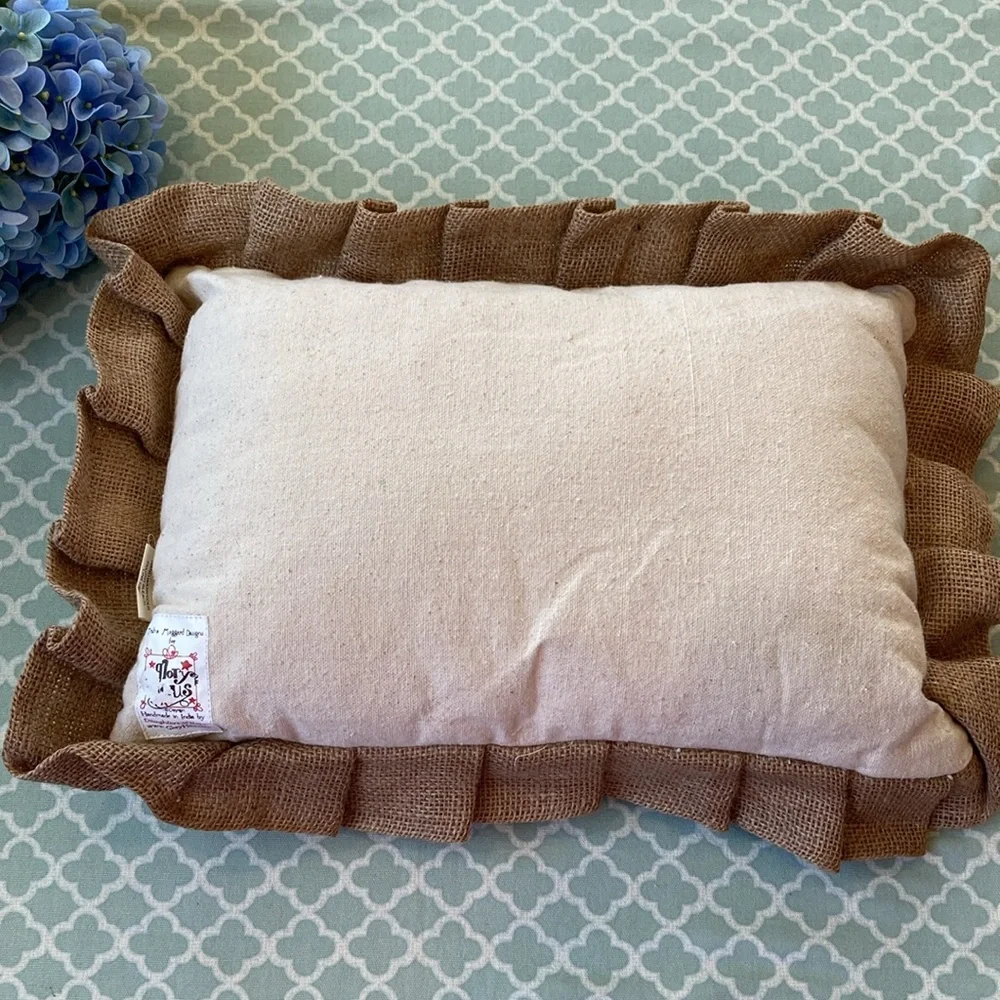 Glory Haus Rabbit Blessed Burlap Pleated Ruffle Trim Pillow